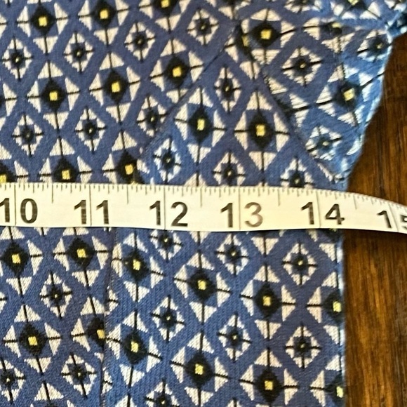 TOPSHOP Fit & Flare Skater Blue Knit Dress with Geometric Tile Print - Picture 12 of 14